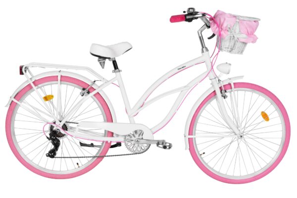 Damcykel Davi Bianca Cruiser Aluminium, 28", 160-185 cm, 7 växlar, Vit/Rosa