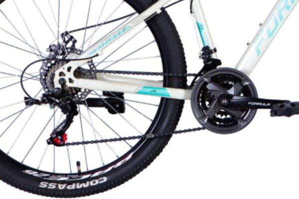 Cykelbakhjul och kedja i närbild