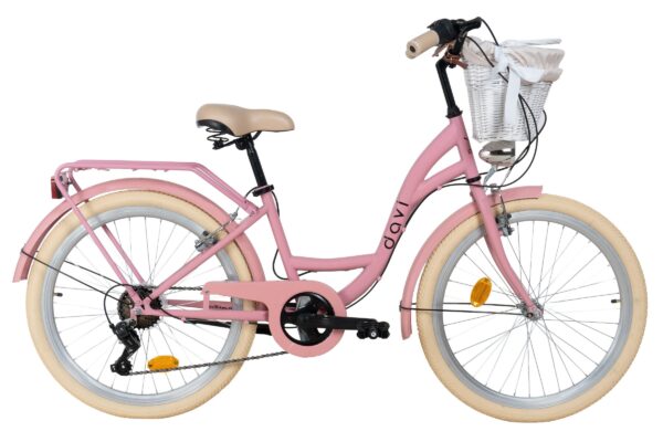 barncykel davi amelia 24", 130 165 cm, 7 växlar, rosa/beige