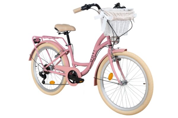 barncykel davi amelia 24", 130 165 cm, 7 växlar, rosa/beige
