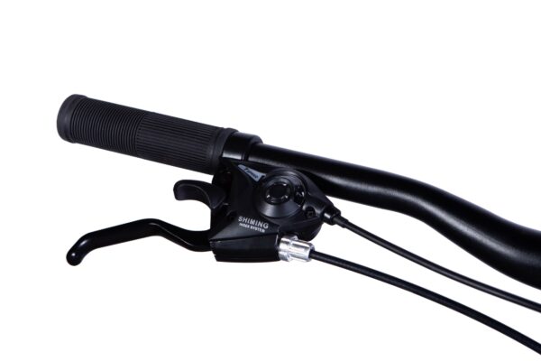 Cykelstyres handtag och bromshandtag i fokus.