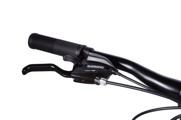 Cykelhandtag och broms av märket Shimano.