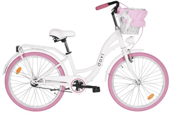Barncykel Davi Amelia, 24", 130-165 cm, 1 växel, Vit/Rosa
