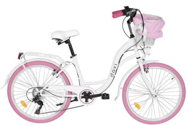 Barncykel Davi Amelia 24", 130-165 cm, 7 växel, Vit/Rosa