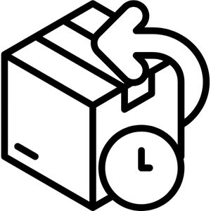 Illustration av returprocess med en kartong och klocka.