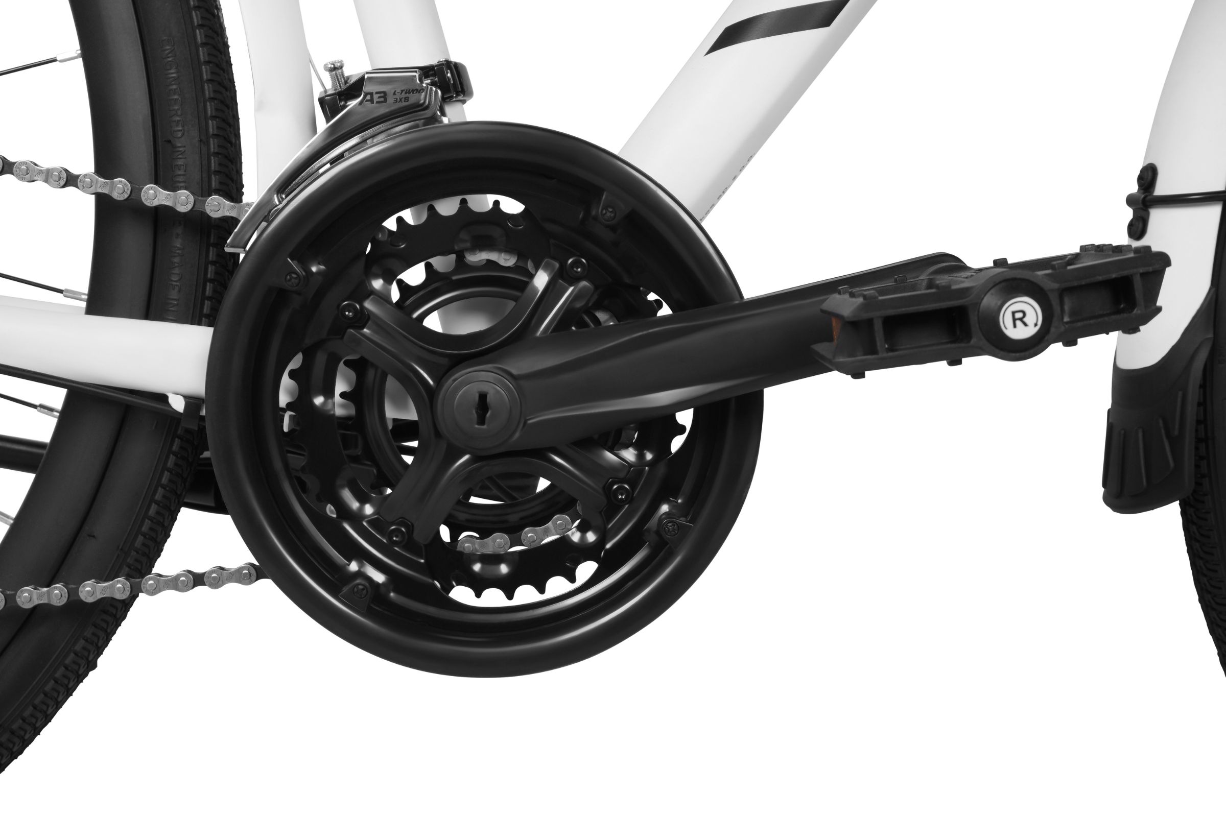 Detalj av en cykels drivsystem och kedja