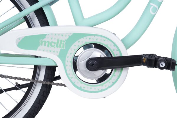 Grön cykel med synlig vevparti och kedja