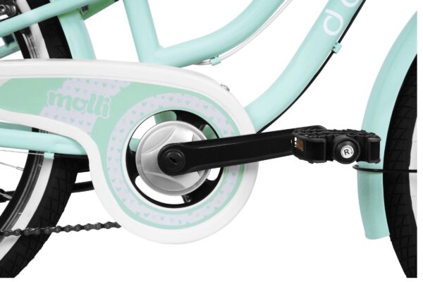 Cykelpedal och växelkomponenter i mintgrön design.