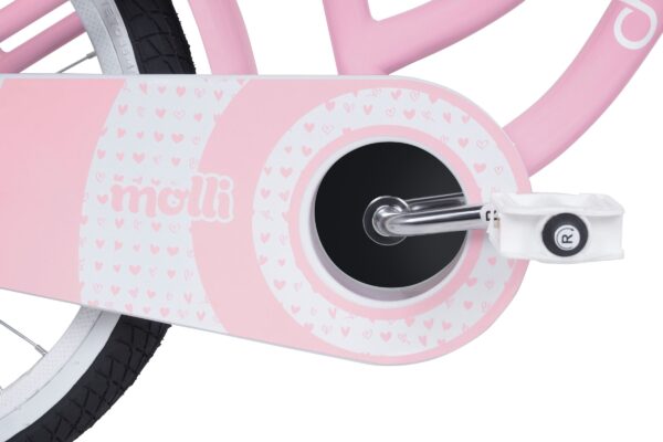 Rosa cykelkedja med hjärtformad design.