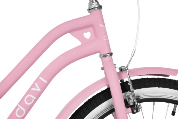 Framavsnitt av en rosa cykelram.