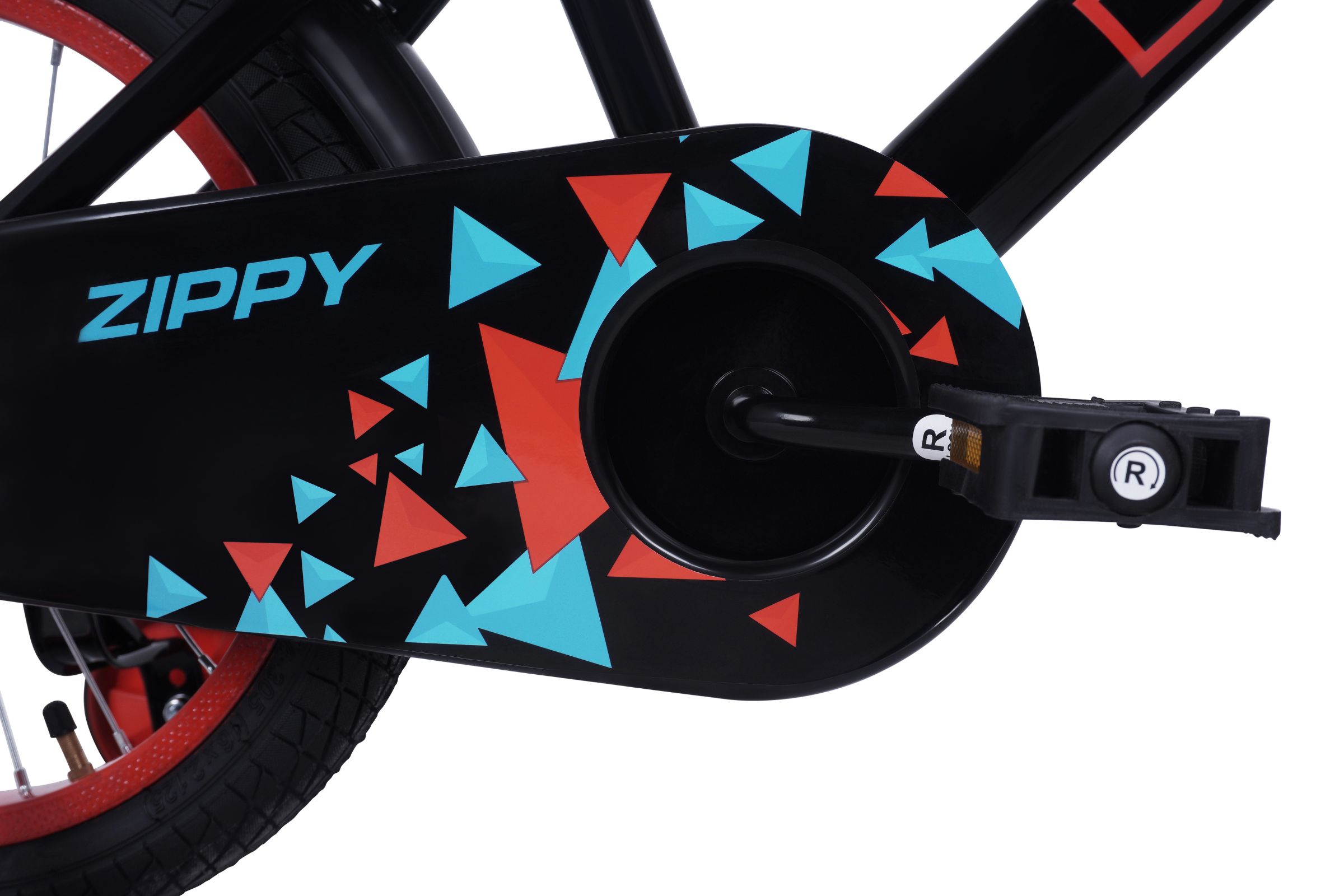 Bakhjulet på en cykel med grafisk design.