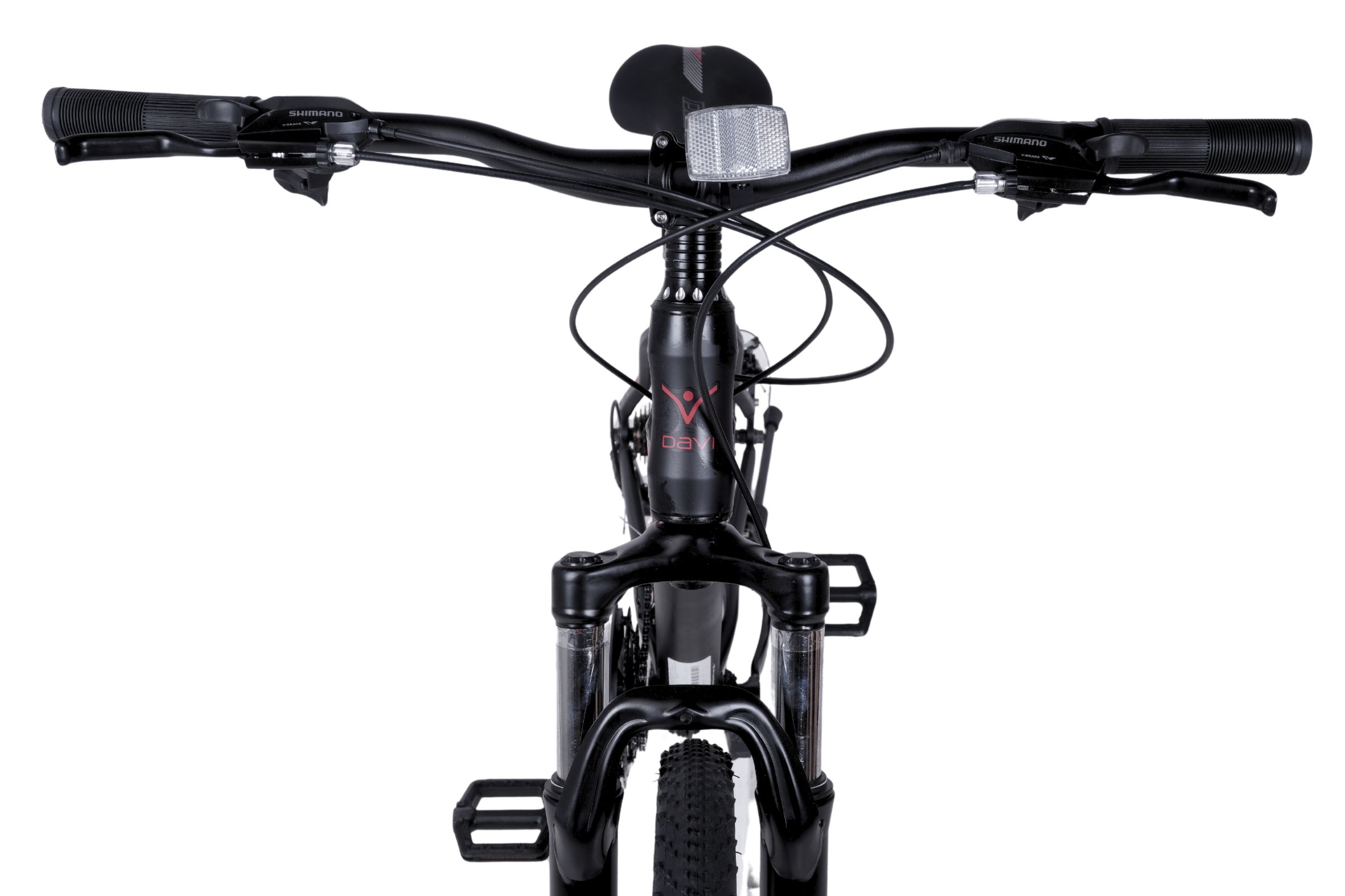 Framvy av en mountainbike med styre.