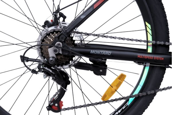 Cykelns bakhjul med multiväxelsystem.