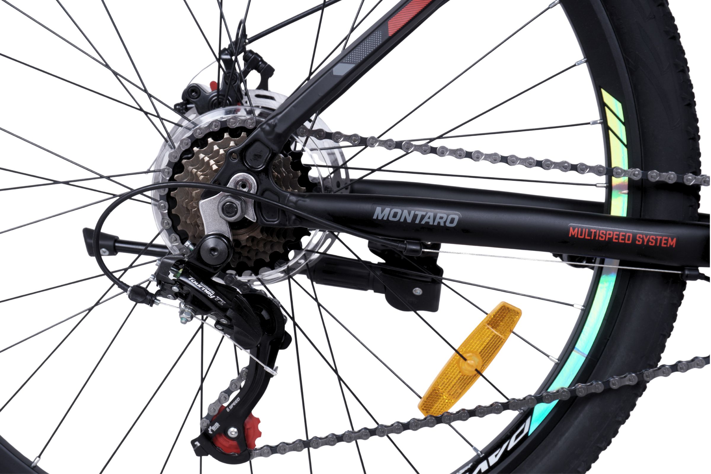 Cykelns bakhjul med multiväxelsystem.