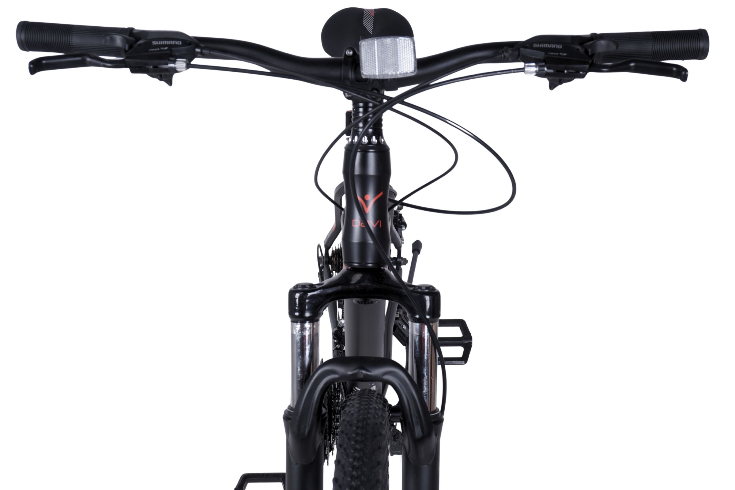 Framvy av en svart mountainbike