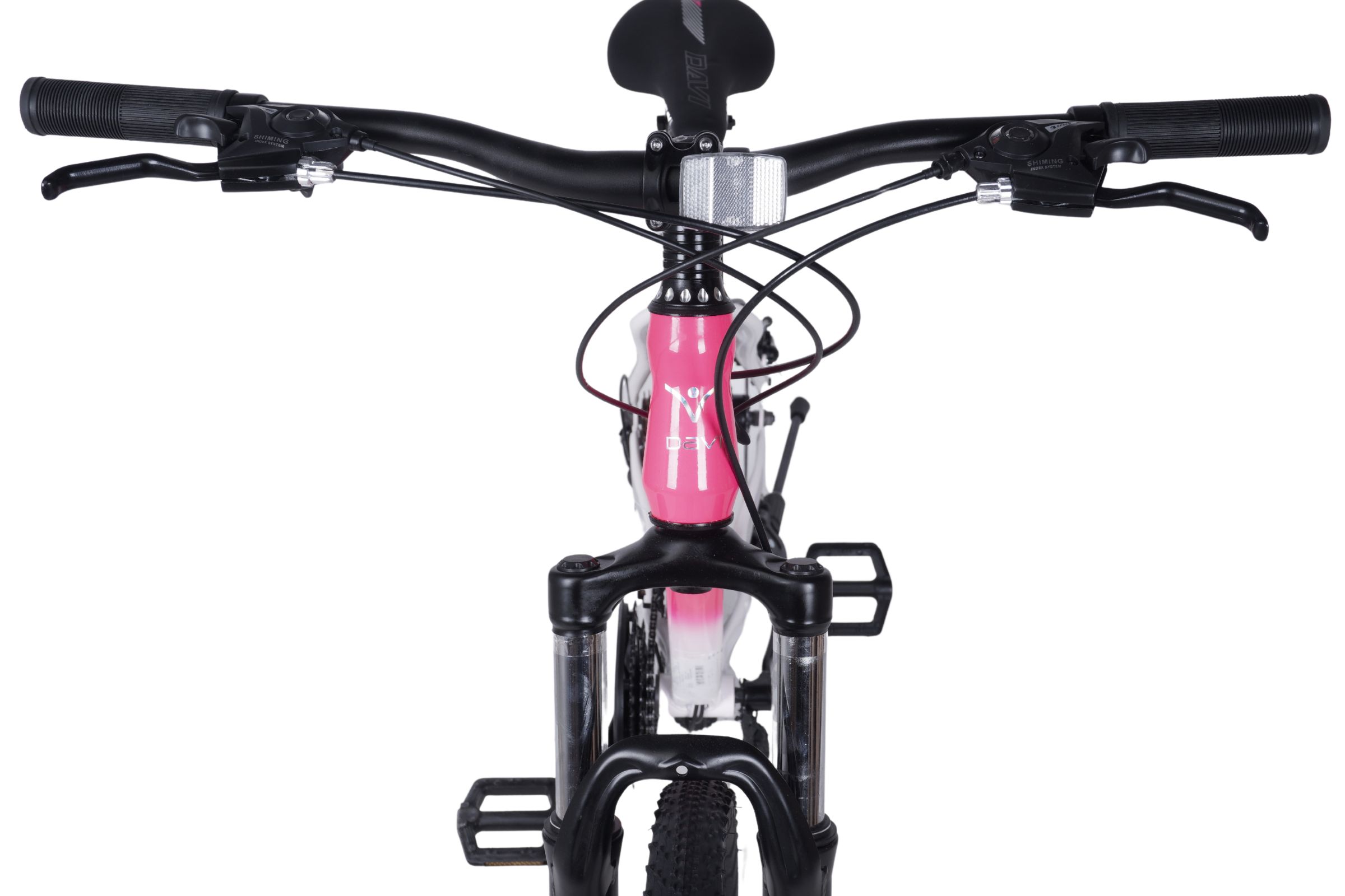 Cykelstyre med rosa detaljer framifrån