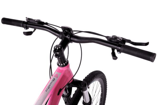 Pink mountain bike handlebars close-up