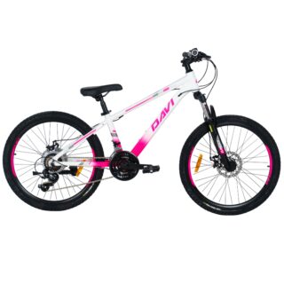 Barncykel Davi Bella Aluminium, 24", 130-160 cm, 21 växlar, Rosa/Vit