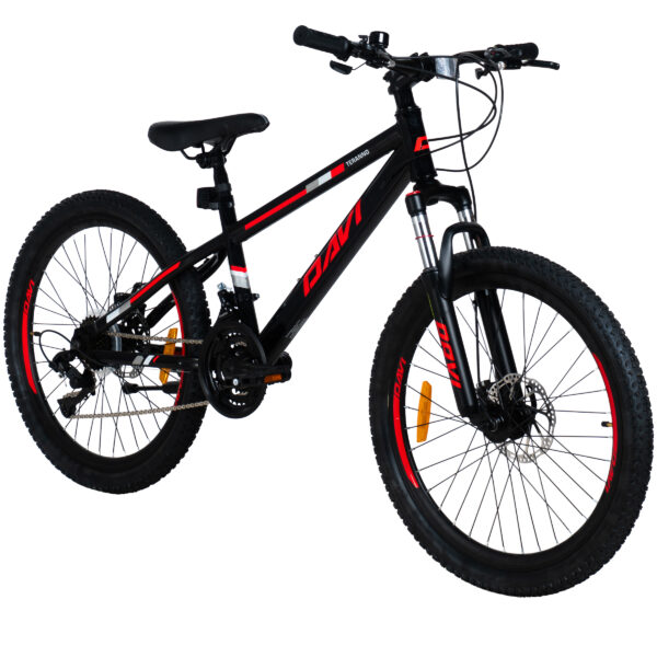 barncykel davi terrano 24, 130 160 cm, 21 växlar, svart/röd