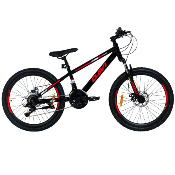 barncykel davi terrano 24, 130 160 cm, 21 växlar, svart/röd
