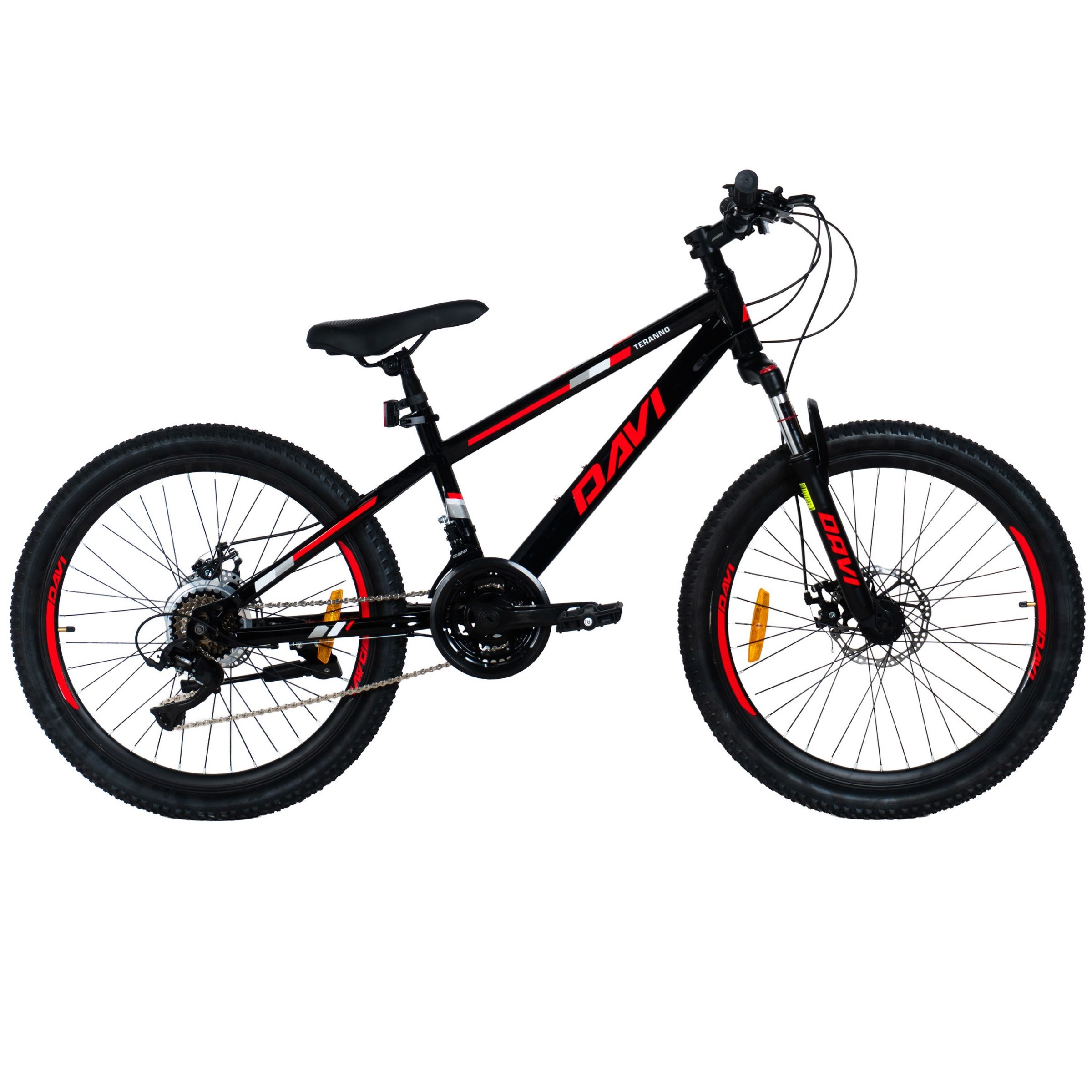 Barncykel Davi Terrano 24, 130-160 cm, 21 växlar, Svart/Röd
