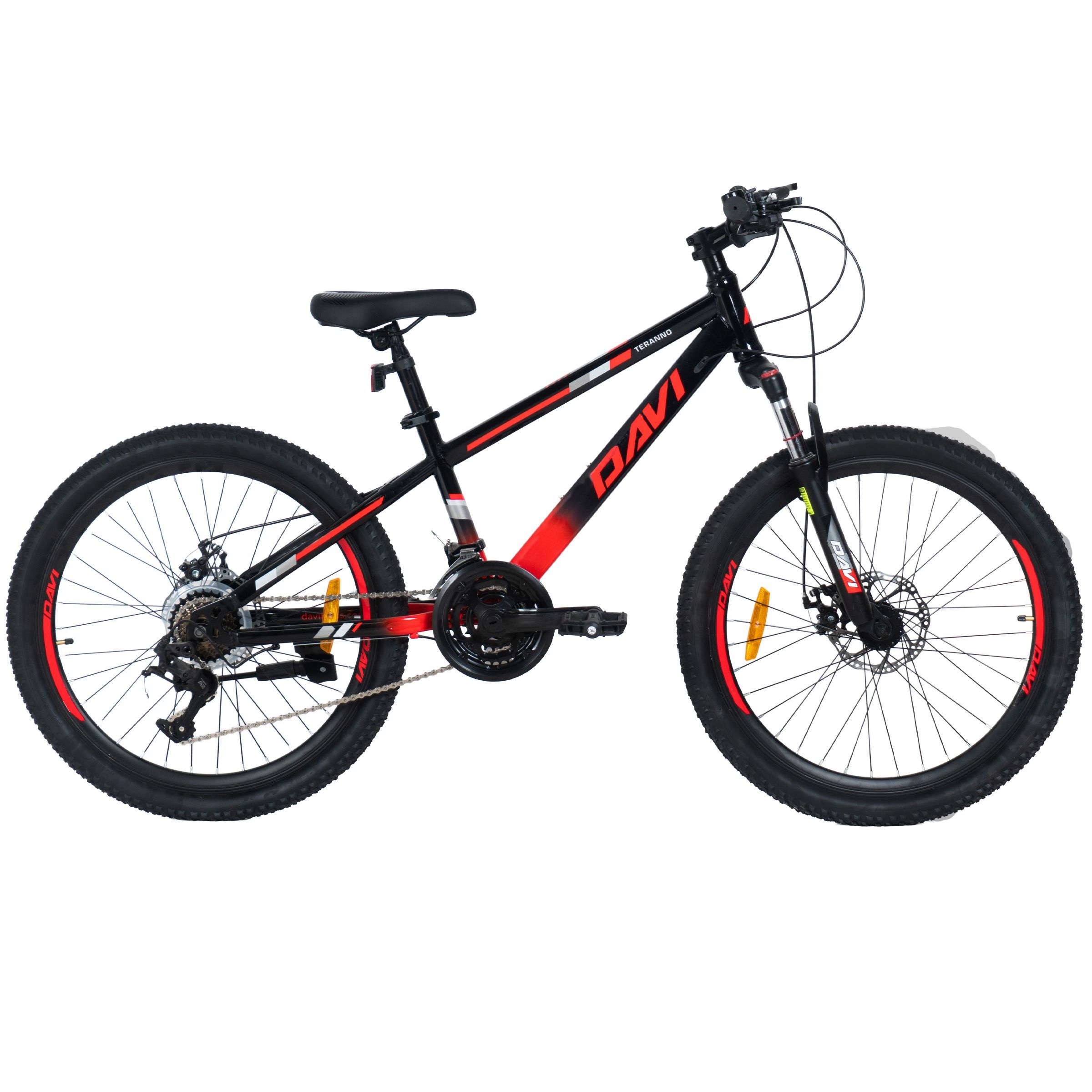 Barncykel Davi Terrano 24, 130-160 cm, 21 växlar, Röd/Svart