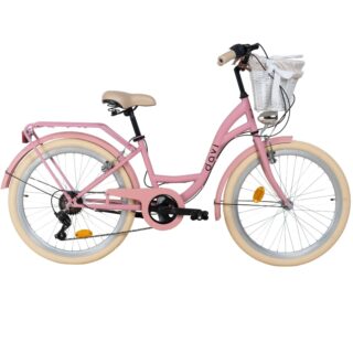 Barncykel Davi Amelia 24", 130-165 cm, 7 växlar, Rosa/Beige