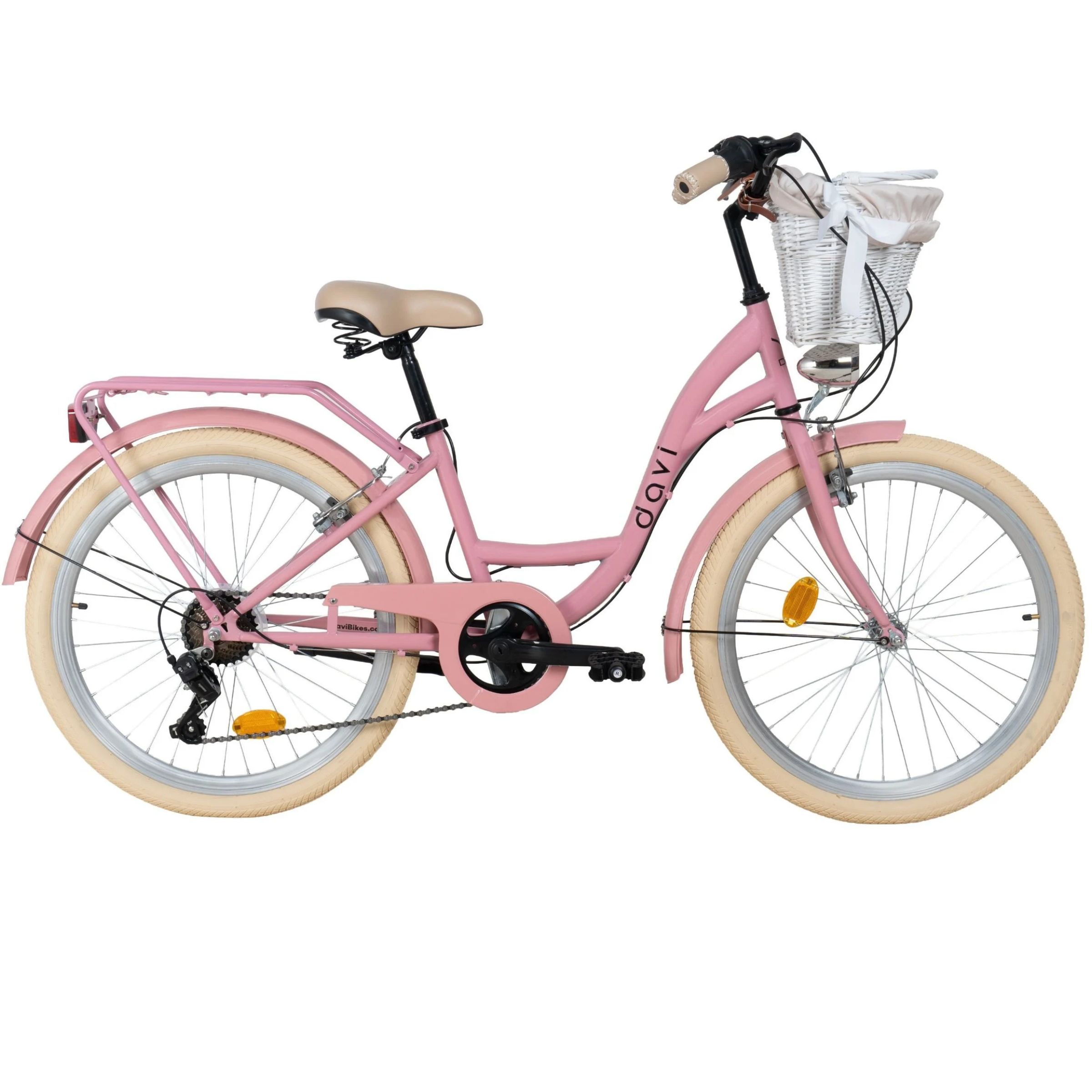 Barncykel Davi Amelia 24", 130-165 cm, 7 växlar, Rosa/Beige