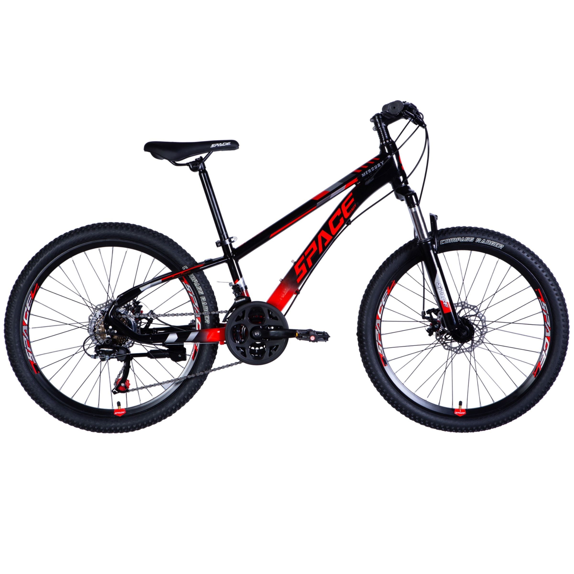 Barncykel Mercury Aluminium 24", 130-160 cm, 21 växlar, Svart/Röd